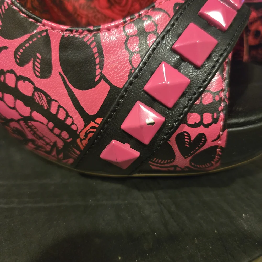 Iron Fist Women's Pink and Black Peep Toe Heels - Picture 4 of 7